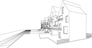 Modern bir ev çizimi. 3D görüntüleme.