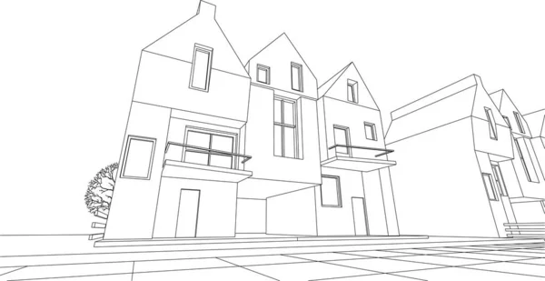 Skizze Eines Modernen Hauses Rendering — Stockvektor
