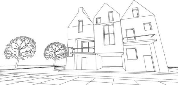 Sketch Modern House Rendering — Stockový vektor