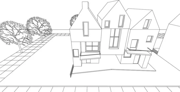 Skizze Eines Modernen Hauses Rendering — Stockvektor