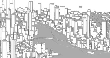Modern şehir panoraması 3D illüstrasyon