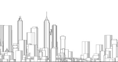 Modern şehir panoraması 3D illüstrasyon