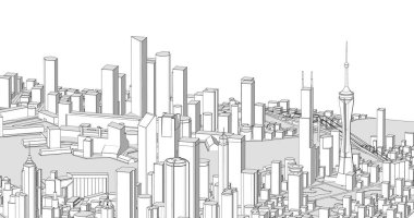 Modern şehir panoraması 3D illüstrasyon