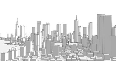 Modern şehir panoraması 3D illüstrasyon