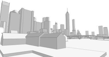 Modern şehir panoraması 3D illüstrasyon