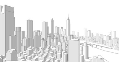 Modern şehir panoraması 3D illüstrasyon
