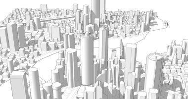 Modern şehir panoraması 3D illüstrasyon