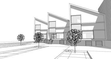 Modern bir ev çizimi. 3D görüntüleme.