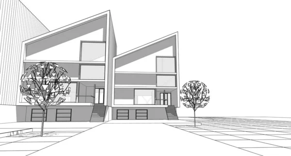 Skizze Eines Modernen Hauses Rendering — Stockfoto