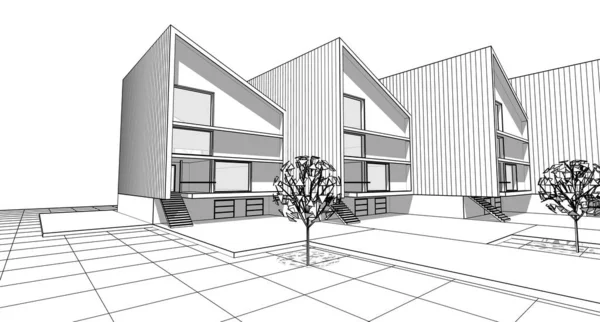 Sketch Modern House Rendering — Stock Photo, Image