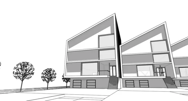 Boceto Una Casa Moderna Renderizado — Foto de Stock