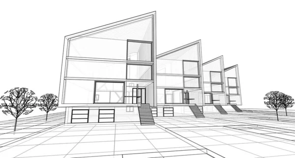 Boceto Una Casa Moderna Renderizado — Foto de Stock