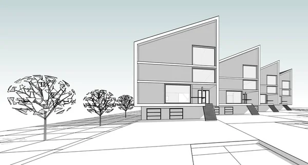 Sketch Modern House Rendering — Stock Photo, Image