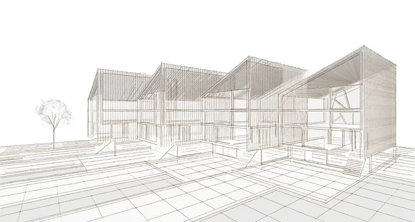 Modern bir ev çizimi. 3D görüntüleme.