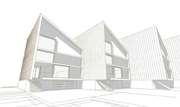 Sketch Modern House Rendering — Stock Photo, Image