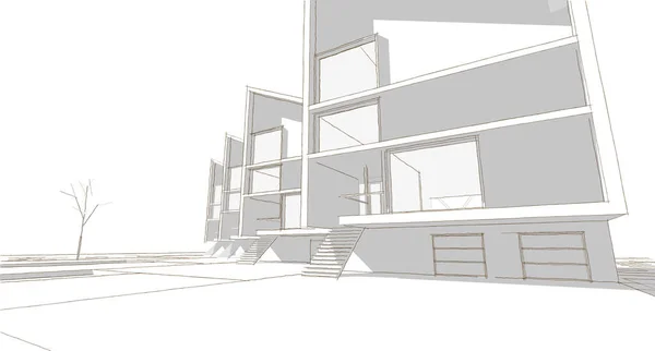 Sketch Modern House Rendering — Stock Photo, Image