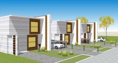 Modern mimari modüler ev 3D görüntüleme