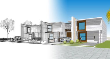 Modern mimari modüler ev 3D görüntüleme