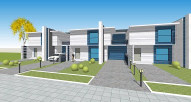 Modern mimari modüler ev 3D görüntüleme