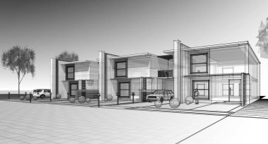 Modern mimari modüler ev 3D görüntüleme