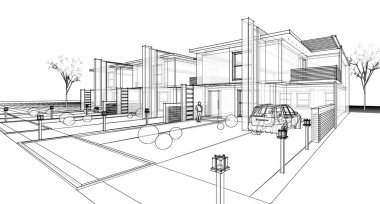 Modern mimari modüler ev 3D görüntüleme