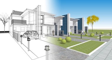 Modern mimari modüler ev 3D görüntüleme
