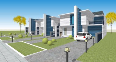 Modern mimari modüler ev 3D görüntüleme