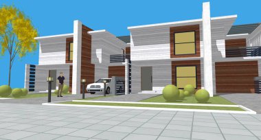 Modern mimari modüler ev 3D görüntüleme