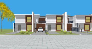 Modern mimari modüler ev 3D görüntüleme