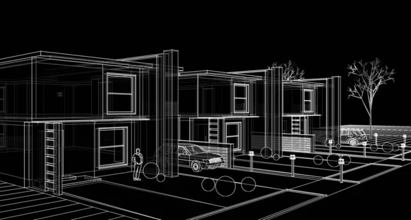 Μοντέρνα Αρχιτεκτονική Modular House Απόδοση — Φωτογραφία Αρχείου