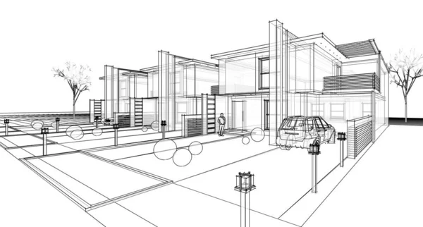 Современная Архитектура Модульного Дома Рендеринг — стоковое фото