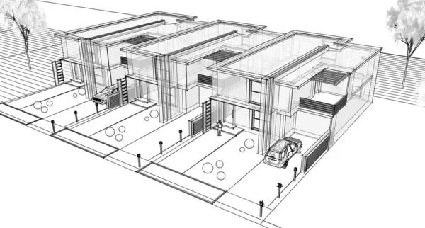 Arquitectura Moderna Casa Modular Renderizado —  Fotos de Stock