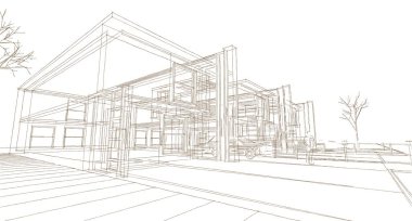 Modern mimari modüler ev 3D görüntüleme