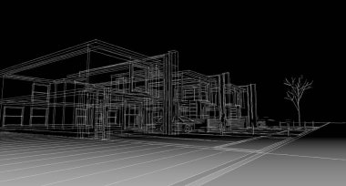 Modern mimari modüler ev 3D görüntüleme