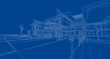 Modern mimari modüler ev 3D görüntüleme