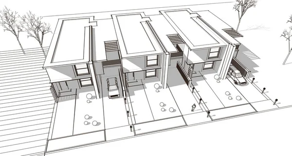 Arquitetura Moderna Casa Modular Renderização — Fotografia de Stock