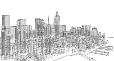 Modern şehir panoraması 3D illüstrasyon