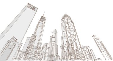 Modern şehir panoraması 3D illüstrasyon