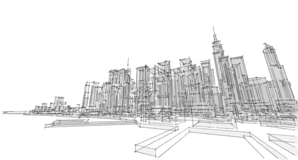 现代城市全景3D插图 — 图库照片