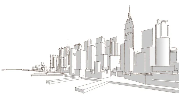 Moderne Stad Panorama Illustratie — Stockfoto