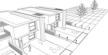 ev mimarisi çizimi 3d illüstrasyon