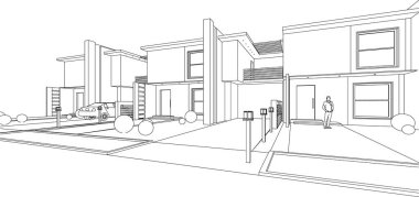 ev mimarisi çizimi 3d illüstrasyon