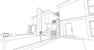 ev mimarisi çizimi 3d illüstrasyon