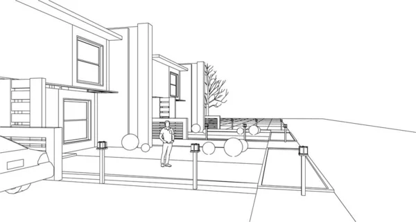 Casa Desenho Arquitetônico Ilustração —  Vetores de Stock