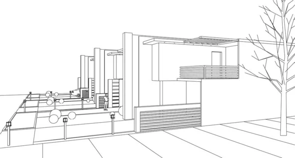 Casa Desenho Arquitetônico Ilustração —  Vetores de Stock
