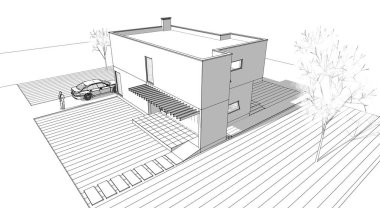 soyut kübik ev 3d oluşturma