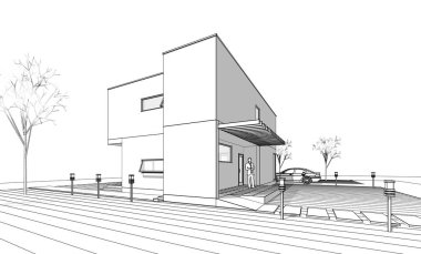 soyut kübik ev 3d oluşturma