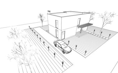 soyut kübik ev 3d oluşturma