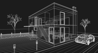 soyut kübik ev 3d oluşturma