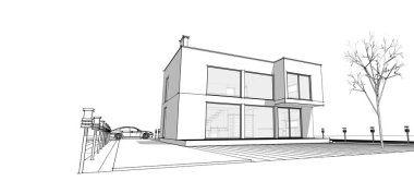 soyut kübik ev 3d oluşturma